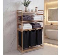 Panier à linge en bambou HWC-P78, trieur de linge, panier à linge, étagère, organiseur de linge, 3 étagères, ®, 125 x 80 x 40 cm, 135 L ~ noir