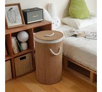 Panier à linge en bambou naturel tressé avec couvercle, grande capacité, doublure en tissu, organisateur de vêtements pour chambre, poignée avec corde de chanvre, carré/rond, panier de rangement imper