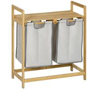 Panier à linge en bambou, poches amovibles, design moderne, bois naturel, 64 x 33 x 73 cm