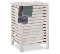 Panier à linge en bois de noyer avec couvercle, 52 litres, 65,5 x 45 x 45 cm, blanc