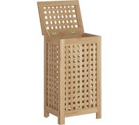 Panier à linge en bois de teck massif, bac de rangement avec couvercle, design en treillis pour ventilation, 35x25x60 cm