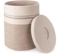 Panier à linge en corde de coton avec couvercle 58L - Panier de rangement tressé pliable pour le salon, la chambre ou la buanderie - Idéal pour les coussins, les couvertures, les serviettes - 15 x 20 