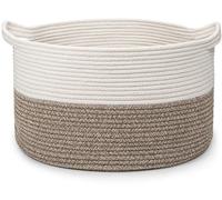 Panier à linge en coton, corde tressée, 32 litres, pliable avec poignées, blanc et marron, dimensions : Φ40 x H25 cm