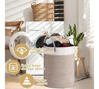 Panier à linge en coton tressé avec poignée - 40 litres Panier de rangement pour buanderie, chambre d'enfant, salon, salle de bain