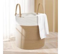 Panier à linge en coton Unyqoos® de 50 litres – tressé, avec poignées de transport, sans métal/plastique, couleur kaki, dimensions 35 x 40 cm – idéal pour la salle de bain, la chambre d'enfant et la b