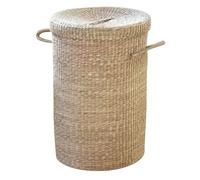 Panier à linge en jonc de mer naturel - Bois clair - 40 cm X 40 cm X 60 cm - CALICOSY