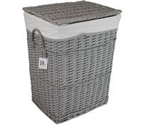 Panier à linge en osier gris rectangulaire 90L housse couvercle 48x36 H.62