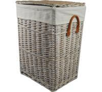 Panier à linge en osier lavé blanc rectangulaire 90L housse couvercle 48x36 H.62cm