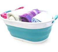 Panier à linge en plastique à capacité modulable - forme ovale - bac de rangement à capacité modulable - panier à linge peu encombrant (bleu clair), dimensions : 61 x 45,5 x 27,3 cm