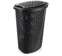 Panier à linge en plastique - ORION - 45 l - Noir - 41x32x61 cm - Couvercle fermé - Design étroit - Aéré - Robuste
