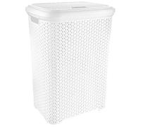 Panier à linge en plastique - ORION - 55 l - Blanc - 44x33x56 cm - Couvercle fermé - Poignées de transport