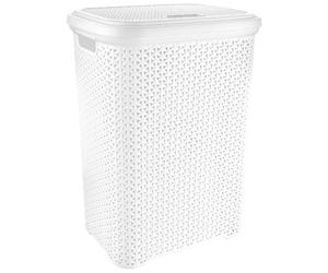 Panier à linge en plastique - ORION - 55 l - Blanc - 44x33x56 cm - Couvercle fermé - Poignées de transport