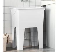 Panier à linge en polypropylène blanc avec porte-savon et trop-plein, bac à linge compact pour l'intérieur et l'extérieur, bac à linge robuste avec planche à laver comme évier de jardin ou bac à bec