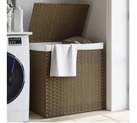 Panier à linge en résine tressée - vidaXL - 53x35x57 cm - Brun - 2 sections - Sac intérieur amovible - Design pliable
