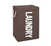 Panier à linge en tissu canvas marron, motif Laundry blanc - Longueur 40 x Hauteur 62 x Profondeur 30 cm --
