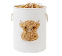 Panier à Linge Enfant, Panier Rangement Bebe, Coffre a Jouet en Toile avec Fermeture à Cordon, Corbeille a Linge Sale Thème Jungle, Boite de Rangement Enfant, Décoration Chambre Safari, Vache Highland