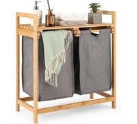 Panier à linge Famanu avec 2 compartiments amovibles - Design en bambou gain de place pour la salle de bain (64 x 33 x 73 cm)