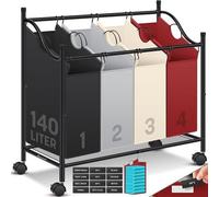 Panier à linge Famanu avec 4 sacs en tissu amovibles et des roulettes à 360° – système de tri de linge efficace