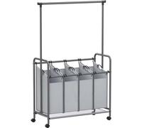 Panier à linge gris à 4 compartiments sur roulettes, 4 x 50 l