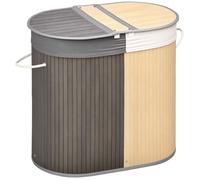 HomCom Panier à linge bambou 100 L – 2 sections, couvercle et sac amovible, 62,5×37×60,5 cm, gris