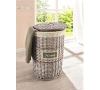 Panier à linge "Home" en osier, gris, avec couvercle, style maison de campagne, bac à linge