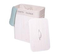 Mendler Panier à linge HWC-C21 en bambou 2 compartiments 63x55x34 cm 100 l blanc