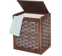 Panier à linge HWC-G37, Collecteur de linge Trieur de linge, bois massif look shabby tressé 61x51x35cm ~ brun