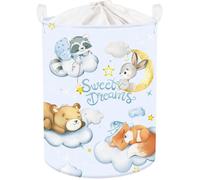 Panier à linge Ibenzoa® avec motif animal pour enfants – bac à linge décoratif, multifonctionnel et pliable, capacité de 45 litres, couleur bleue, dimensions 36 x 45 cm, en polyester avec revêtement P