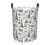 Panier À Linge Imprimé Romantique De Paris Paniers À Linge | Corbeille A Linges Imperméable Autoportant Panier Linge Pour Appartement Dortoir Salle De Bain Corbeilles