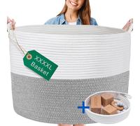 Panier à linge lavable, 125 litres, corde en coton, gris/blanc, 61 x 43 cm