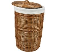 Panier à linge Lycce - 47 L ou 70 L rond en osier Panier à linge avec couvercle et insert en tissu lavable Panier à linge Coffre à linge Bac à linge Boîte à linge, taille : taille 2
