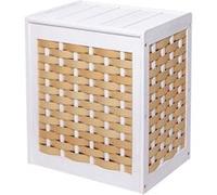 Mendler – Panier à linge HWC-G37 – Trieur de linge, bois massif tressé shabby 61x51x35cm – Blanc