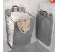 Panier à linge mural pliable grande capacité avec couvercle étanche en tissu Oxford pour salle de bain et chambre gris