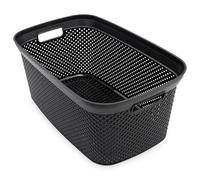Panier à linge noir 54 x 33 cm avec aspect grillagé - 35 L - Corbeille de transport en plastique avec poignées - Panier à linge Corbeille à linge Collecteur de linge Panier de rangement Allzweg Panier