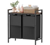 Panier à linge noir Unyqoos® avec compartiment de rangement, 95 L, 2 compartiments – doublure en Oxford résistant à l'eau, structure en métal de 2 mm, sacs à linge amovibles, pieds réglables