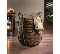 Panier à linge "Oriental Heat" en jonc de mer & bambou, grand panier de rangement avec couvercle, collecteur de linge