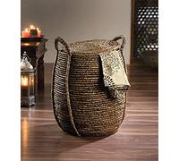 Panier à linge « Oriental Heat » tressé en jonc de mer, bambou et jacinthe d'eau