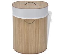 Panier à linge ovale en bambou naturel avec sac en polyester amovible, 45 x 35 x 60 cm, pliable et léger, avec poignées pour chambre à coucher, salle de bain, buanderie, peu encombrant et stable