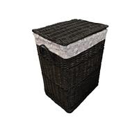 Panier à linge Panier à linge en osier noir rectangulaire Couvercle Housse Motif floral gris 96 L