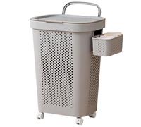 Panier A Linge Plastique Forme Ronde Corbeille À Linge À roulettes Fabriqué en PP avec Poignée Bac A Linge pour Buanderie, Chambre, Salle De Bain(Gray)