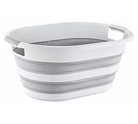Panier à linge pliable, 38 litres, gris/blanc, forme ovale, en plastique