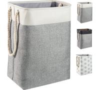 Panier à linge pliable 78L avec poignées en corde 60 x 42 x 31 cm Beige Gris