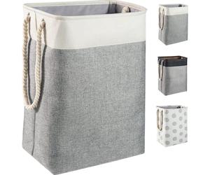 Panier à linge pliable 78L avec poignées en corde 60 x 42 x 31 cm Beige Gris