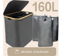 Panier à linge pliable avec couvercle, 3 compartiments, sac à linge amovible，Trieur à linge et toile Oxford imperméable（Gris）