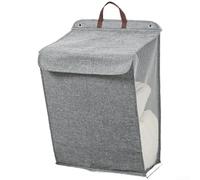 Panier à linge pliable avec crochets de fixation murale, côtés en maille de coton et lin respirant, couvercle à bouton-pression, organiseur de rangement spacieux 47 x 35 x 9 cm, gris beige pour (A)