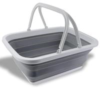 Panier à linge pliable avec poignée, 10 litres, gris, seau pliable en plastique pour camping et cuisine