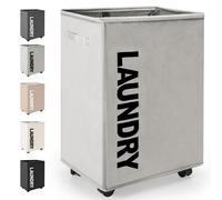 Panier à linge pliable avec roulettes, 65 litres, en tissu Oxford, couleur gris clair, dimensions : 40 x 30 x 58 cm