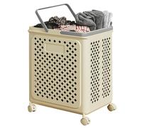 Panier à linge pliable avec roulettes Panier à linge sur pied en plastique Organisateur de linge roulant Bac de rangement Panier de rangement de linge sale for buanderie Chambre à coucher Dortoir(Beig