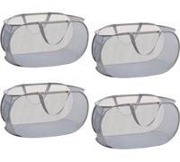 Panier à linge pliable, bac à linge pliable, panier en filet 4 compartiments, léger, portable, grand conteneur, rangement avec poignée, sac de rangement pour le linge et les jouets (gris)