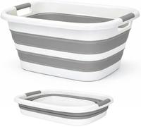 Panier à linge pliable - Bassine - Transport du linge - Conception gain de place - 26 litres - Gris